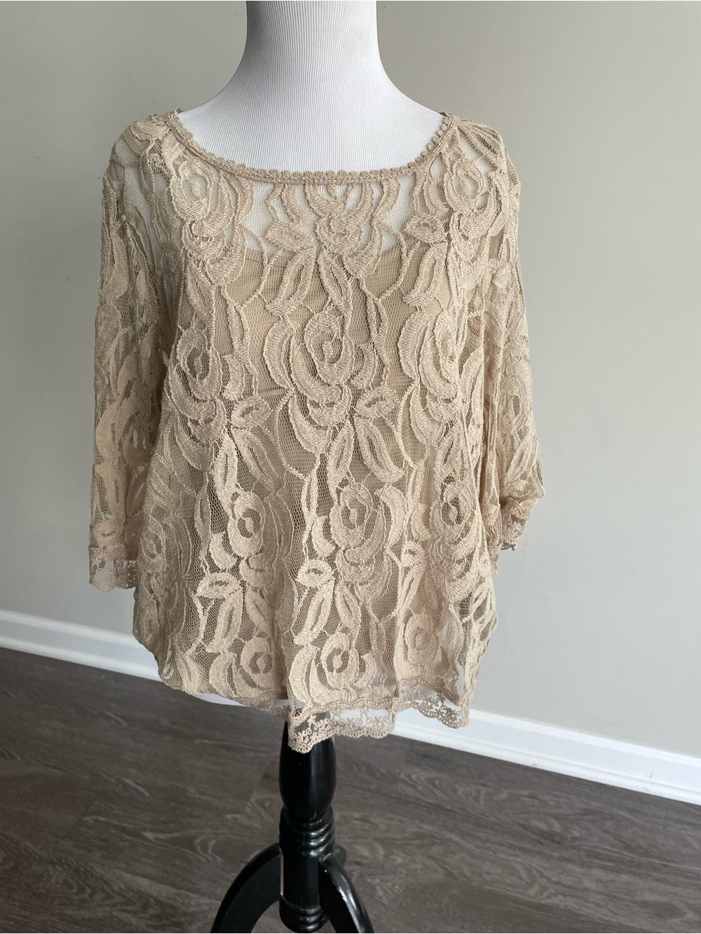 Women's Beige Lace Overlay Top Vintage Fever NWT cottage core whimsy Large